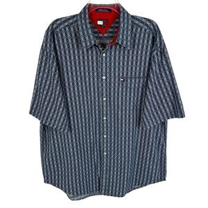 Tommy Hilfiger Blue Plaid 100% Cotton Short Sleeve Casual Button Shirt Men’s XL